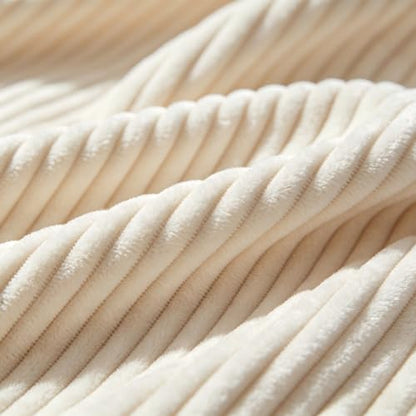 Throw Blanket for Couch, Fuzzy Soft Corduroy Blanket 50"x60", Lightweight Decorative Blanket for Living Room Bedroom Sectional Sofa, Cream White