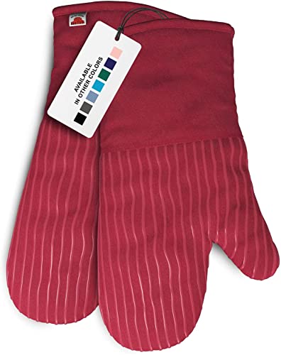 Silicone Oven Mitts - Red Set of 2-12.5" - Heat Resistant to 536 F / 280 C Kitchen Gloves - Professional Grade Protection Hot Cooking Baking - color: Red