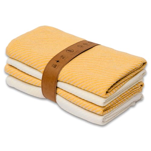 Ossano Kitchen Hand Towels - 4 Pack, (20" x 30") - Soft & Quick Dry - Versatile as, Turkish Kitchen Towels, Cozy Hand Towel, Vintage Kitchen Towels, Dishcloths, Mustard and Ecru - color: Mustard and Ecru