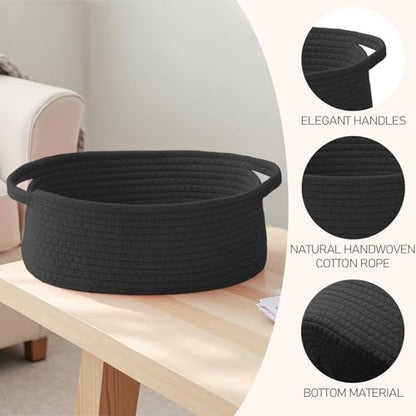 JMvicyroam Small Woven Basket, Empty Gift Basket, Black/1 Pack | Small Gift Basket, Cotton Rope, 12 x 8 x 24 in, Handles, Includes Ribbon and Bag, Birthday Gift Basket - color: Black, size: 1 Pack
