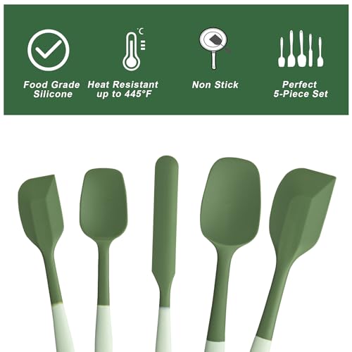 Silicone Spatula Set,5 Piece Food Grade Rubber Spatulas,Double-Green | Spatulas Silicone Heat Resistant for Baking,Cooking,and Mixing High Heat Resistant Non Stick Dishwasher Safe BPA-Free - color: Double Green