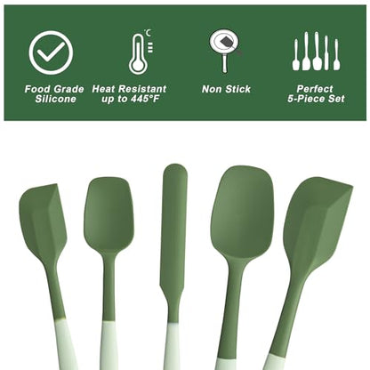 Silicone Spatula Set,5 Piece Food Grade Rubber Spatulas,Double-Green | Spatulas Silicone Heat Resistant for Baking,Cooking,and Mixing High Heat Resistant Non Stick Dishwasher Safe BPA-Free - color: Double Green