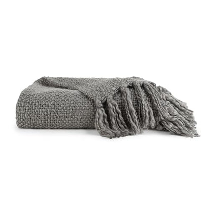 Merit Linens Slub-Yarn Throw Blanket - One Size Gray - color: Basketweave Gray