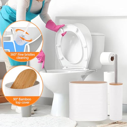10 PCS White Bathroom Accessories Set with Trash Can Bathroom Accessory | All-in-One Kit with Trash Can,Toothbrush Holder,Soap Dispenser,Toothbrush Cup,Vanity Tray,Soap Dish,Toilet Brush etc for Home - color: White