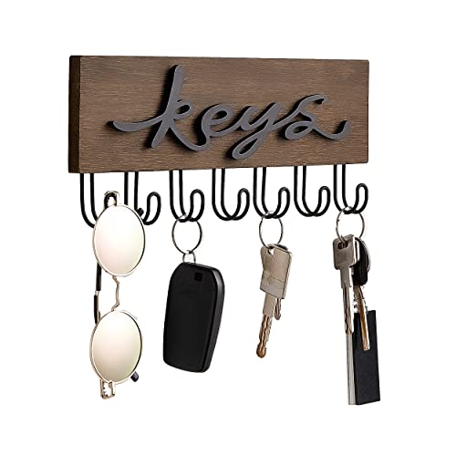 Mkono Key Holder for Wall Decorative with 7 Hooks, Wall Mounted Keys Hanger Organizer Rustic Wood Hanging Key Hooks Home Decor Farmhouse Entryway, Hallway, Office | Decorative Key Hook, Easy Install, Storage Car Key Dog Leashes Sunglasses, Easy-To-Find, E
