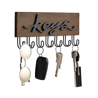 Mkono Key Holder for Wall Decorative with 7 Hooks, Wall Mounted Keys Hanger Organizer Rustic Wood Hanging Key Hooks Home Decor Farmhouse Entryway, Hallway, Office | Decorative Key Hook, Easy Install, Storage Car Key Dog Leashes Sunglasses, Easy-To-Find, E