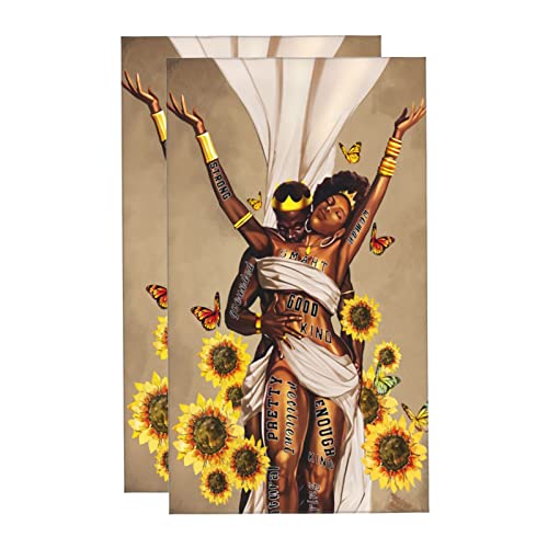 Hand Towels Set of 2 Hand Towels for Bathroom African Queen and King Black Crown Decorative 27.5x16Inch Absorbent Soft for Yoga Gym Spa Hotel Bathroom Kitchen - color: Style18