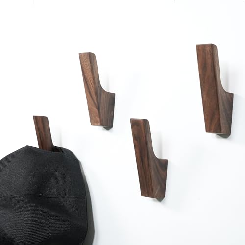 Wood Wall Hooks, Walnut Wooden Coat Hooks for Wall (4 Pack) | Wood Coat Hooks for Hanging Hat, Backpack, Jacket, Towel Hangers, Durable Wall Hooks for Entryway, Bathroom and Kitchen - color: Walnut, size: 4 Pack