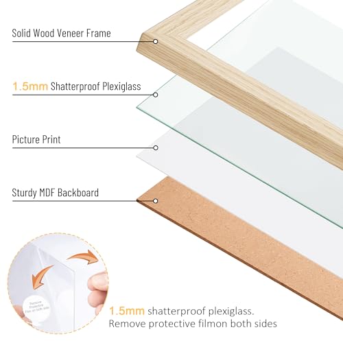 TONES FRAME DESIGN 8.5 by 11 Picture Frame Natural Solid Wood Veneer 8.5 x 11 Frame Set of 2 with Shatterproof Plexiglass, Wall Hanging Modern Wooden 8.5x11 Picture Frame for Diplomas Document Certificates - color: Natural, size: 8.5x11 - 2 Pack