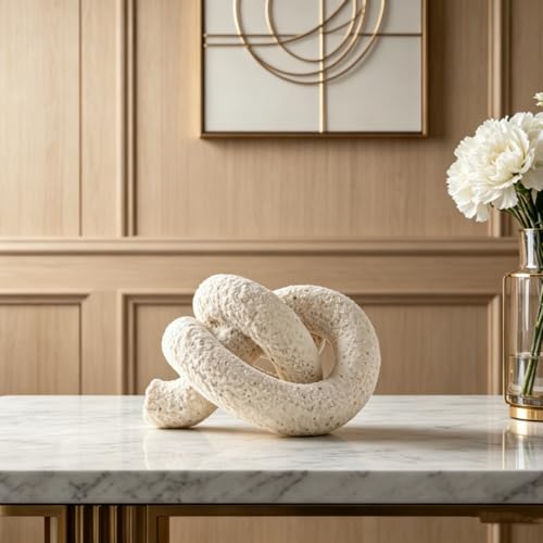 Minimalist Geometric Ring Knot Sculpture Sandstone Texture Knot Statue | Resin Intertwined Ring Ornament Modern Stone Knot Decor for Living Room Bathroom Entryway Tabletop & Housewarming Gift - size: big