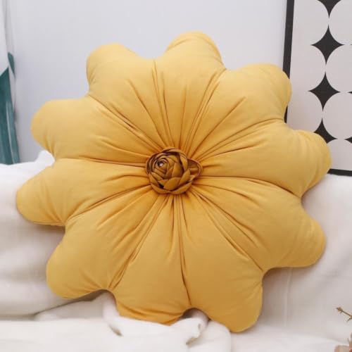 Flower Pillow Cushion Round Decorative Throw Pillows 15.7 Inch Velvet Flower Shaped Pillow Floral Cushion for Sofa, Couch, Vanity Chair, Bed (Yellow) - color: Yellow