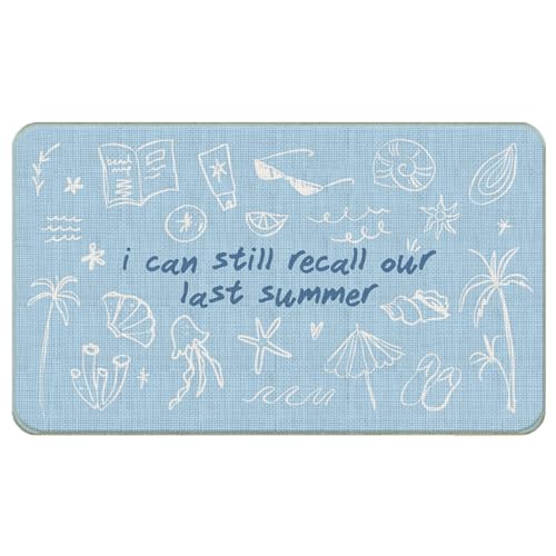 Chicimln Blue Coastal Summer Door Mat, Beach Non-Slip Linen Doormat Outdoor Indoor Entrance, I Can Still Recall Our Last Summer Welcome Mats Rugs for Entryway Front Door Porch, 17x30 Inch - color: Summer