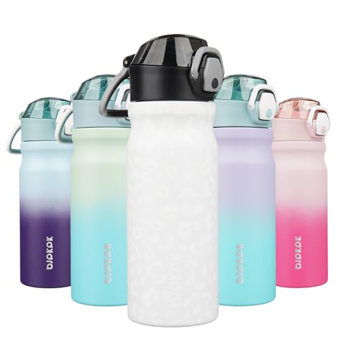 BJPKPK 18 oz Water Bottle with Straw & Handle, Insulated Stainless Flask | Leak Proof Locking Lid, Thermal, Double Wall Vacuum, Metal, Keeps Hot/Cold, BPA Free, Travel & Sports, Cream Leopard - color: Cream Leopard, size: 18 Ounces