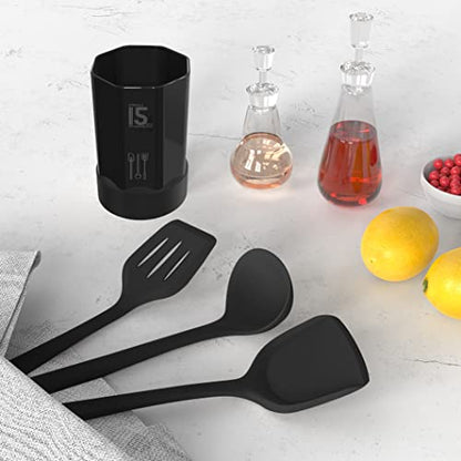 AOTHOD Silicone Cooking Utensils Set - 446°F Heat Resistant Kitchen Utensils,Turner Tongs,Spatula,Spoon,Brush,Whisk,Kitchen Utensil Gadgets Tools Set for Nonstick Cookware,Dishwasher Safe (BPA Free) - color: Black