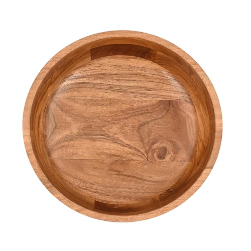 Decorative Bowl Round Acacia Wood Bowl for Table Centerpieces, Rustic Home Decor, Parties, Weddings, Floral Displays, Fruit or Dry Food Display (10" X 10" X 4")