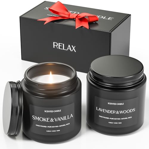 Scented Candles for Men, Soy Candles for Home Scented, Candle Gifts for Men, 2 Pack Aromatherapy Candle Gift Set for Relaxing, Stress Relief & Home Decor - color: Black Candle