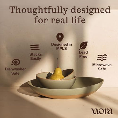 MORA Mega and Giant Serving Dishes Set of 2, 16 inch and 14 inch Ceramic Pottery Oval Platters - Microwave, Oven and Dishwasher Safe - Thyme & Mushroom - color: Thyme & Mushroom, size: Mega & Giant
