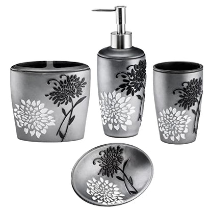 Zahari Home 4pc Erica Bathroom Accessories Sets Modern Classic Soap Dispenser, Tumbler, Tooth Brush Holder and Soap Dish Holder Unique Design Grey Bathroom Set - color: Erica, style: 4 Piece Set