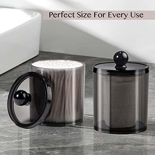 SheeChung 3 PCS Qtip Holder Bathroom Set with Tray, Acrylic Apothecary Jars | Black Qtip Dispenser with Lid and Labels, Bathroom Qtip Holder Set for Cotton Ball, Cotton Swab 1 Pack Bathroom Vanity Tray - color: Black