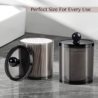 SheeChung 3 PCS Qtip Holder Bathroom Set with Tray, Acrylic Apothecary Jars | Black Qtip Dispenser with Lid and Labels, Bathroom Qtip Holder Set for Cotton Ball, Cotton Swab 1 Pack Bathroom Vanity Tray - color: Black