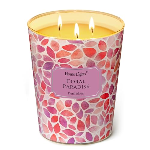 HomeLights Coral Paradise Scented Candles | 34oz Soy Candles Bohemian Natural Textures 3-Wick Large Candle Jars | Ideal Candle Gifts for Events, Home Decor Stress, Relief & Relaxation - color: Coral Paradise, size: 34oz 3-wick