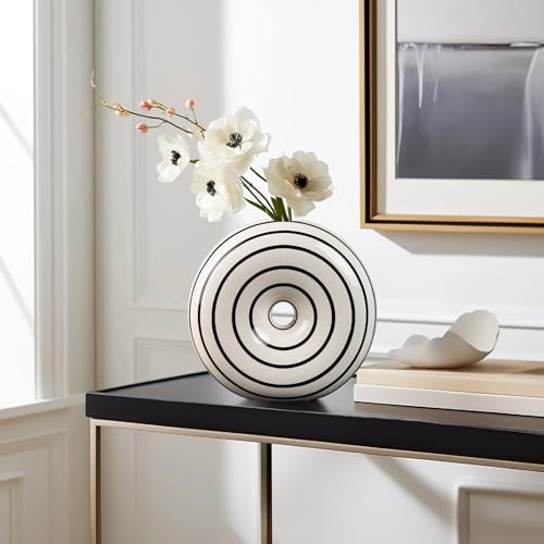 Ceramic Large Donut Vase Hand-Painted Glossy Finish, Unique Modern Home Accent, Flower Holder, Stylish Decor for Living Room, Coffee Table, Mid-Century Modern - size: Large