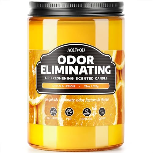 AOOVOO Citrus Lemon Odor Eliminating Candle - 22oz Soy Candles for Home | Eliminates 95% of Pet, Smoke, Food, and Other Smells Quickly, Non Toxic Air Freshing Candle, Up to 110 Hours Burn time - size: 22oz