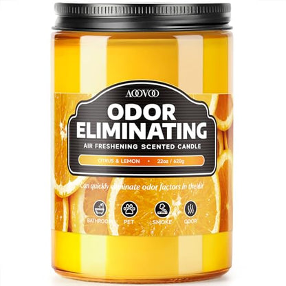 AOOVOO Citrus Lemon Odor Eliminating Candle - 22oz Soy Candles for Home | Eliminates 95% of Pet, Smoke, Food, and Other Smells Quickly, Non Toxic Air Freshing Candle, Up to 110 Hours Burn time - size: 22oz