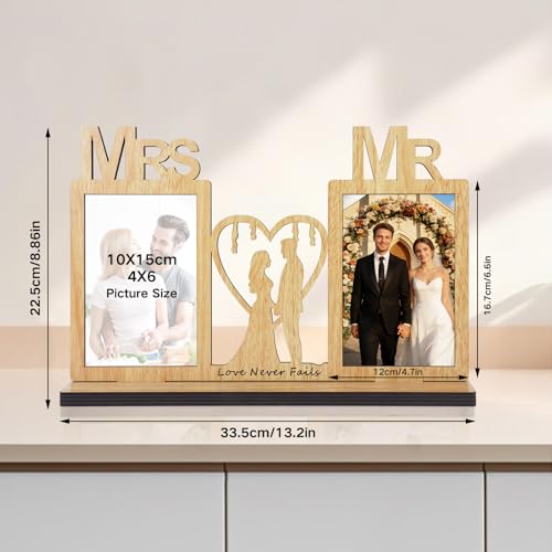 4x6 Couples Wedding Picture Frame Mr and Mrs Wedding Photo Frame Anniversary Desktop Picture Frame with Two 4x6 Openings - color: Yellow-Couples Picture Frame