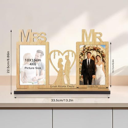 4x6 Couples Wedding Picture Frame Mr and Mrs Wedding Photo Frame Anniversary Desktop Picture Frame with Two 4x6 Openings - color: Yellow-Couples Picture Frame