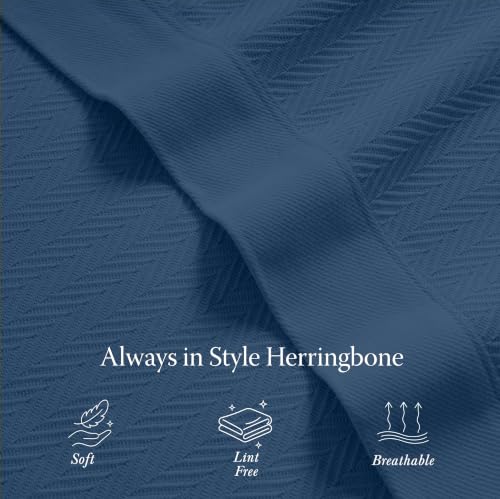 Threadmill Cotton Queen Blanket, Herringbone, Folkstone Blue, 90x92 in | 100% Cotton, Herringbone Pattern, 90x92 in, Breathable, Moisture-Wicking, All-Season, OEKO-TEX Certified, Machine Washable - color: Folkstone Blue, size: Queen (90" x 92")