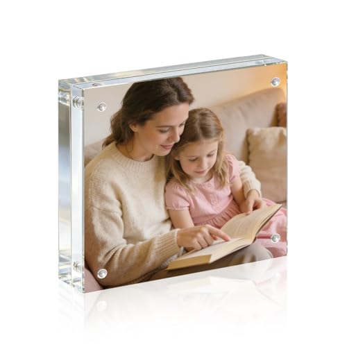 Acrylic Frame, 8x8 Picture Frame 1 Pack, 20MM Thicker Block, Double Sided Magnetic Clear Freestanding Photo Frame for Desk or Tabletop Display - size: 8x8" 1pack