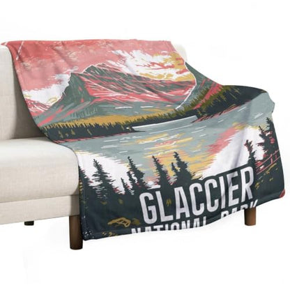 Mid Century Glacier National Park 01 Flannel Blankets Fleece Soft Throw Lightweight Plush Gifts for Couch, Bed, Cozy Sofa Plush, Chair, Lovers 60x80in(150x200cm) - color: Style-1, size: 60x80in(150x200cm)