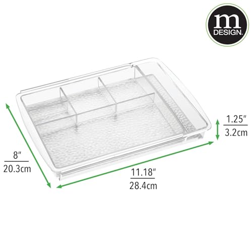 mDesign Expandable Makeup Organizer for Bathroom Drawers, Vanities, Countertops: Organize Makeup Brushes, Eyeshadow Palettes, Lipstick, Lip Gloss, Blush, Concealer - Adjustable Width - Clear - size: Pack of 1