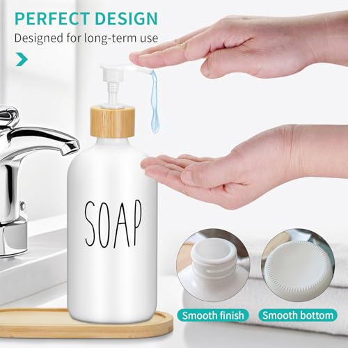 2 Pack 16 Oz Glass Soap Dispenser Set with Tray, Hand Dish Soap Dispenser Set for Bathroom and Kitchen Bottle Dispenser with Dish Soap, Hand Soap, Lotion (White（Soap） White (Lotion)) - color: White（soap）white (Lotion)