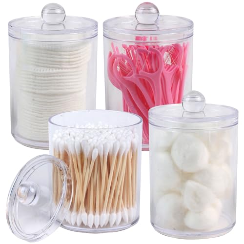 4 Pack Acrylic Qtip Holder Dispenser,Canisters Apothecary Jar Set,10 oz - color: Clear - 10 oz - 4 Pack, size: 2.7 inches