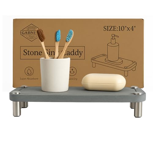 Home Sink Caddy - Water Absorbing Stone Tray for Sink - Stainless Steel Feet - Fast-Drying Stone Sink Tray for Kitchen Counter (Grey, 10"X4")