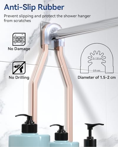 Never Rust Shower Caddy Hanging, Aluminum Shower Racks for Inside Shower, 3-Tier Shower Organizer Hanging Over Shower Head with Hooks and Soap Holder, Rose Gold - color: Rose Gold