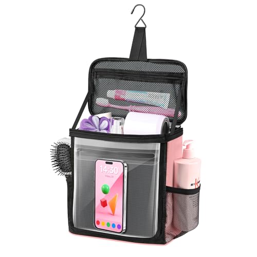 Portable Hanging Shower Caddy, Large Capacity Travel Toiletry Bag for Men & Women, Bath Organizer with Hook & Waterproof Phone Compartment, for Gym, Travel, Dorm, Picnic, Bathroom(Pink) - color: Pink