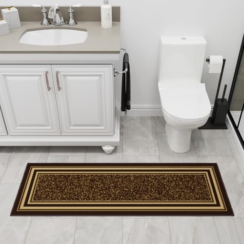 Ottomanson 2x5 Kitchen Rug Runner – Non-Slip Entryway Rug - color: Border Brown, size: 1'8" x 4'5" (Runner)