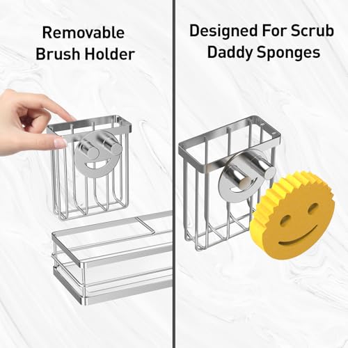 Moforoco Kitchen Dish Soap Dispenser Set, 16OZ Glass Bottle, Hand and Dish Soap Dispenser Set, Instant Dry Tray, Brush Holder with Smiley Face Sponge Holder (Silver Tray+Black&White Bottle) - color: Silver Tray+black&white Bottle