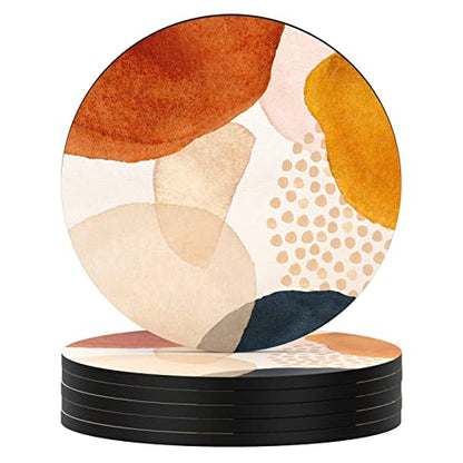 Nipichsha Coasters for Drinks, Set of 6 Cute Absorbent Rubber Drink Coasters for Cup with Non Slip Backing, Kitchen Home Decor Housewarming Gift, Round 4 in, Simple Abstract Art | Set of 6 Cute Absorbent Rubber Drink Coasters for Cup with Non Slip Backing