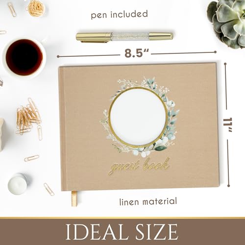 5 Pieces, Wedding Guest Book, Linen Luxury Guest Book, for Wedding, Special Events with Guestbook Stand, Pen, Wedding Book Photo Corners, Guest Book for Party Keepsake Box, Beige