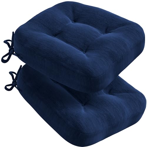 Codi Dining Chair Cushions 2 Pack, Thick Memory Foam Kitchen Seat Pads | 3.5-inch triple-layer comfort, Non-slip backing, Secure ties, Removable washable covers, 16.5"x16.5" D-shaped, Navy - color: Navy-new, size: Pack of 2