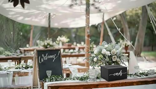 Wooden Wedding Card Box with Slot and Lid | Graduation Card Box for Party 2026 | Grad Gift Money Envelope Holder for Reception, Bridal Shower, Birthday, Retirement | Rustic Keepsake Decorations - size: Card Box (Black)