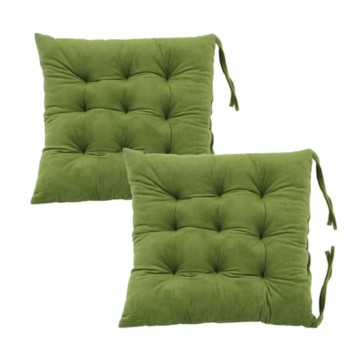 2 Pack Square Seat Cushion Chair Pads for Kitchen Dining Chairs, Soft Comfort Velvet Chair Mat Pillow Cushions with Ties for Office Desk Living Room Tatami 15.5", Green - color: Green, size: 2Pack