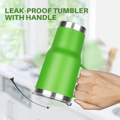 20 oz Tumbler with Handle, Stainless Steel Insulated Tumbler with Lid and Straw, Double Wall Vacuum Coffee Mug Tumbler, Insulated Coffee Thermal Cup for Cold and Hot (Bright Green, 20, ounces) - color: Bright Green, size: 20 Ounces