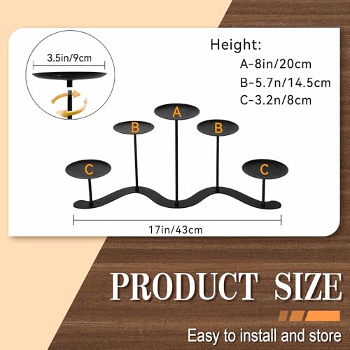 Wrought Iron 5-Arm Candle Stand, Heavy Duty S-Wave Pillar Holder | Black Metal Pillar Holder Stand, S-shaped Wave Base, for Outdoor Wedding Christmas Party, Tool-free Screw-in Design - color: S-5 Candles