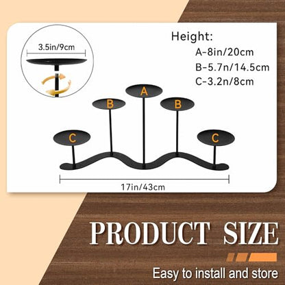 Wrought Iron 5-Arm Candle Stand, Heavy Duty S-Wave Pillar Holder | Black Metal Pillar Holder Stand, S-shaped Wave Base, for Outdoor Wedding Christmas Party, Tool-free Screw-in Design - color: S-5 Candles