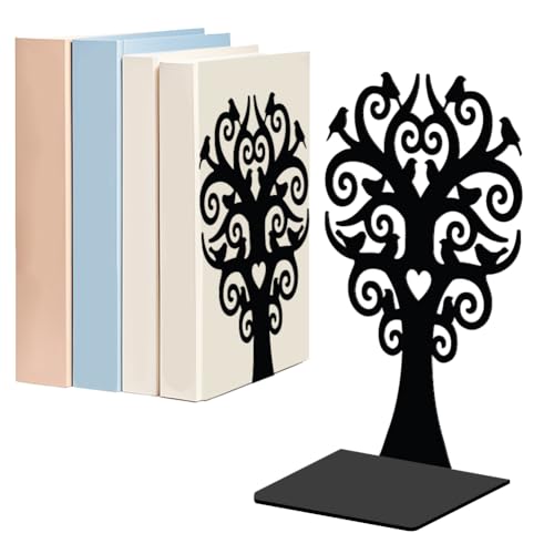 WADORN 1 Pair Branches Bird Metal Decorative Bookend for Shelves, Heavy Duty Book Ends Modern Non-Skid Books Holder Stand Black Book Support Stoppers for Desk Bookshelf Office Home, 5.3x4.3x7.9 Inch - color: Branches Bird